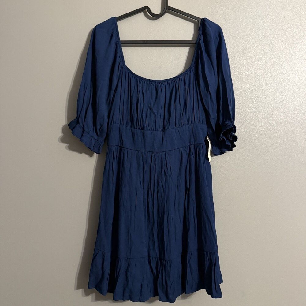 Altar'd State Empire Dress Navy Tie Milkmaid Coquette Prairie Cottagecore M NWT